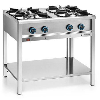 Cuisinière professionnelle à gaz 4 feux avec étagère inférieure, 23 kW | FORGAST FG09453