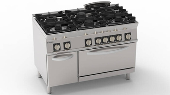 Cuisinière professionnelle à gaz 6 feux avec four électrique GN2/1 30 kW | TECNOINOX 713152