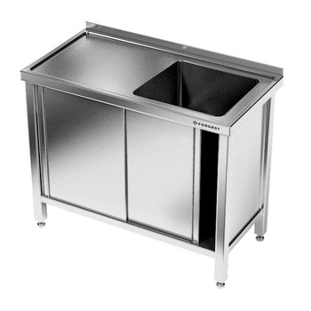 Table inox avec évier 1 bac et placard 100 cm | FORGAST