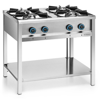 Cuisinière professionnelle à gaz 4 feux avec étagère inférieure, 23,5 kW | FORGAST FG09452
