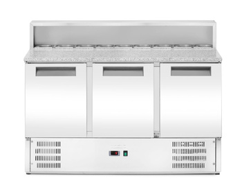 Table réfrigérée 3-portes pour pizza avec superstructure, 368 l, acier inoxydable, 2-8°C | HENDI 236215