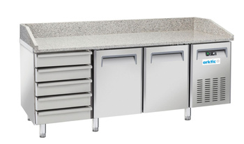 Table réfrigéré pour pizza 2-portes, 5 tiroirs, 430 l, en acier inoxydable | ARKTIC 236802