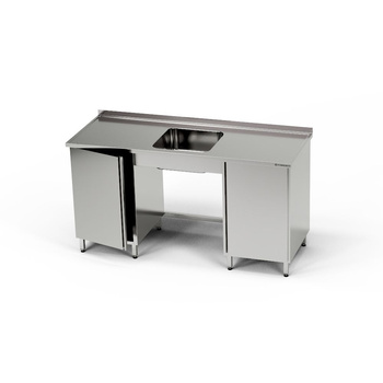 Table inox avec évier 1 bac et 2 placards 180x60x85 cm | FORGAST