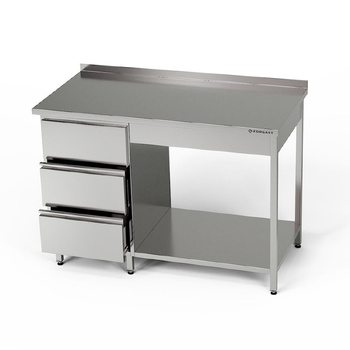 Table de travail en acier inoxydable avec bloc de tiroirs et étagère 210x60x85 cm | FORGAST
