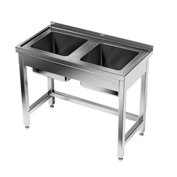 Table en acier inoxydable avec évier à 2 bacs 100 cm | FORGAST