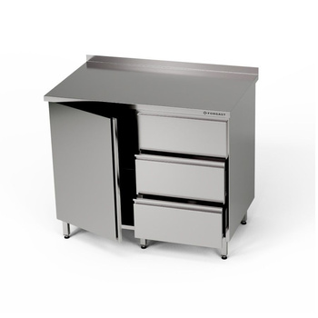 Table de travail en acier inoxydable avec placard et bloc de 3 tiroirs 100x70x85 cm | FORGAST