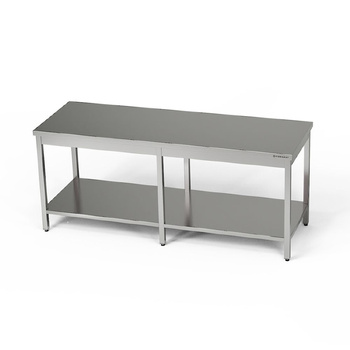 Table de travail centrale en acier inoxydable avec étagère 260x80x85 cm | FORGAST