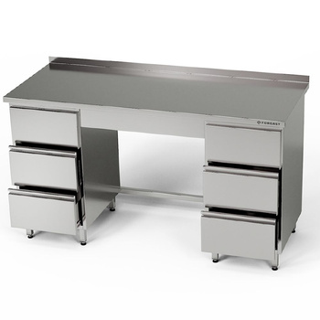 Table de travail en acier inoxydable avec 2 blocs de 3 tiroirs 220x70x85 cm | FORGAST