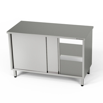 Table de travail en acier inoxydable traversante avec placard 100x70x85 cm | FORGAST