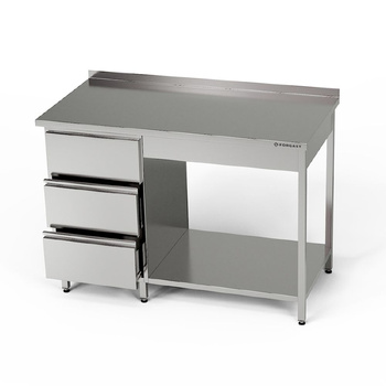 Table de travail inox avec bloc de tiroirs et étagère 100x70x85 cm | FORGAST