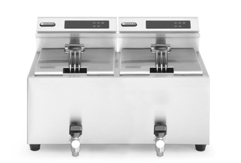 Friteuse électrique avec panneau numérique, robinet de vidange, 2x8 l, 2x3,5 kW | HENDI 207376