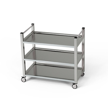 Chariot de service en acier inoxydable à 3 étagères poignée verticale 120x70x85 cm | FORGAST