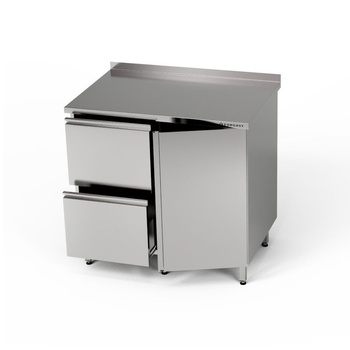 Table de travail en acier inoxydable avec armoire et bloc de tiroirs 80x60x85 cm | FORGAST