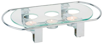 Chauffe-plat de table à bougies chauffe-plat, métal chromé, verre | APS 35065
