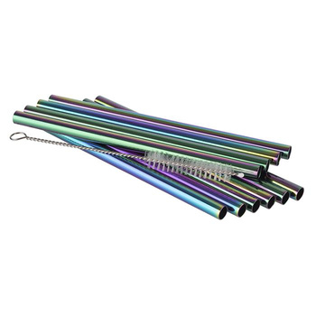 Ensemble de pailles à boire en acier inoxydable 15 cm, 10 pièces, multicolores | APS 93393