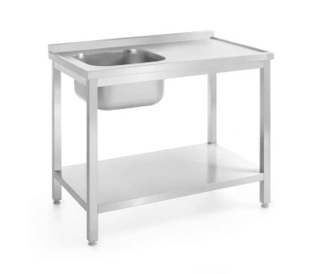 Table avec évier à 1 bac et étagère, 100x70x85 cm | HENDI 812945
