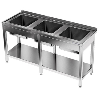Table inox avec évier à 3 bacs 190x60x85 cm | FORGAST