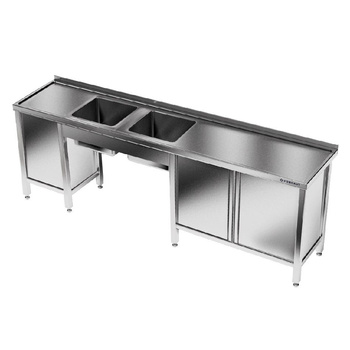 Table inox avec évier à 2 cuves 260x70x85 cm | FORGAST