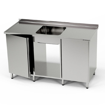 Table inox avec évier 1 bac, 2 placards et étagère 220x70x85 cm | FORGAST