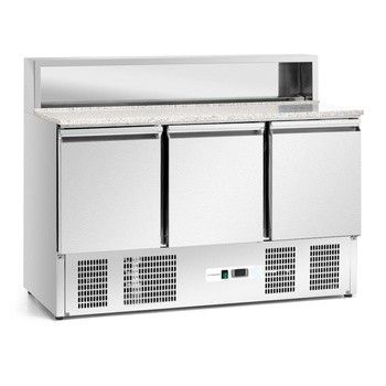Table réfrigérée 3-portes pour pizza 400 L, avec superstructure | FORGAST FG07203