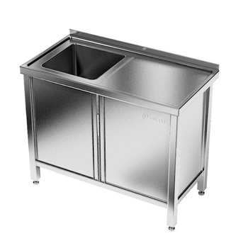 Table inox avec évier 1 bac et placard 120 cm | FORGAST