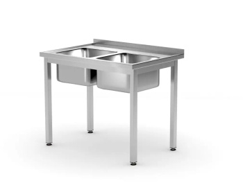 Table avec évier à 2 bacs, 100x60x85 cm | HENDI 811580