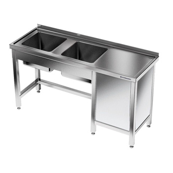 Table en acier inoxydable avec évier à 2 cuves 170x60x85 cm | FORGAST
