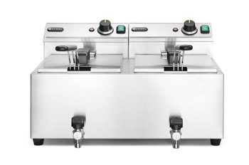 Friteuse électrique à 2 cuves avec robinet de vidange, 2x8 L, 2x3,5 kW | HENDI 209301
