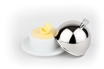 Beurrier en porcelaine avec couvercle en acier, 60 ml | APS 15921