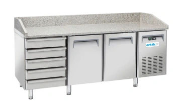 Table réfrigéré pour pizza 2-portes, 5 tiroirs, 430 l, en acier inoxydable | ARKTIC 236802