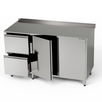 Table de travail inox avec placard et bloc de tiroirs 140x60x85 cm | FORGAST