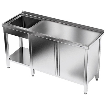 Table en acier inoxydable avec évier 1 bac et armoire 160x70x85 cm | FORGAST