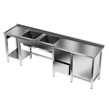 Table inox avec évier à 2 bacs 240x60x85 cm | FORGAST