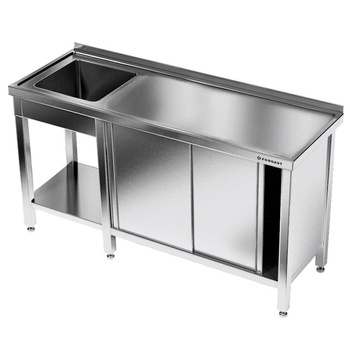 Table inox avec évier 1 bac et placard 170x70x85 cm | FORGAST