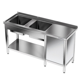 Table inox avec évier à 2 bacs 140x60x85 cm | FORGAST