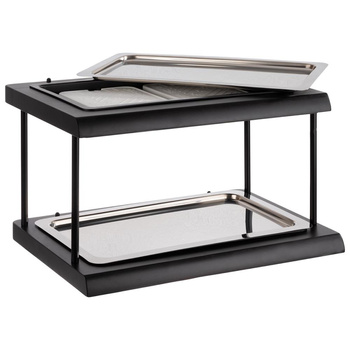 Vitrine de buffet avec insert réfrigérant, à deux niveaux DOPPELDECKER GN 1/1, noir, 60x41x36 cm | APS 11547