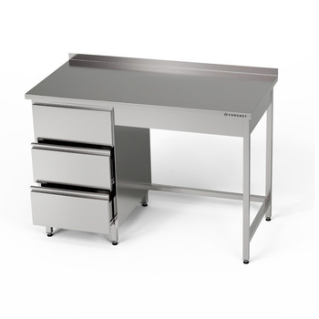 Table de travail inox avec bloc de tiroirs 160x70x85 cm | FORGAST