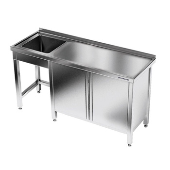 Table en acier inoxydable avec évier 1 bac et placard 150x60x85 cm | FORGAST