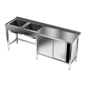 Table inox avec évier à 2 cuves 280x60x85 cm | FORGAST