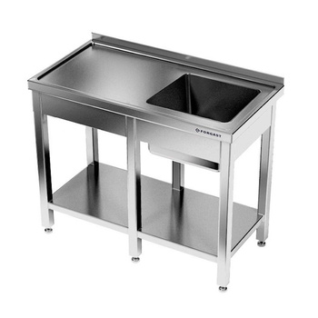 Table en acier inoxydable avec évier 1 bac et étagère 240x60x85 cm | FORGAST