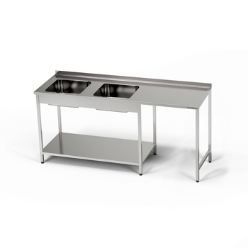Table en acier inoxydable avec évier à 2 cuves et emplacement pour lave-vaisselle 220x70x85 cm | FORGAST