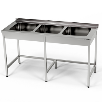 Table en acier inoxydable avec évier à 3 cuves 220x70x85 cm | FORGAST