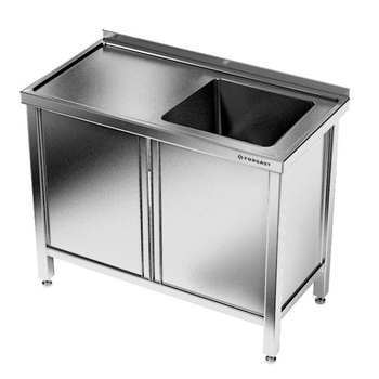 Table inox avec évier 1 bac et placard 100 cm | FORGAST