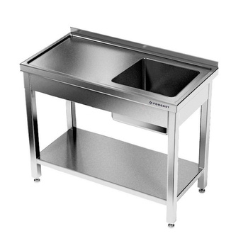 Table en acier inoxydable avec évier 1 bac et étagère 100x60x85 cm | FORGAST