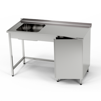 Table inox avec évier 1 bac et placard 200x60x85 cm | FORGAST