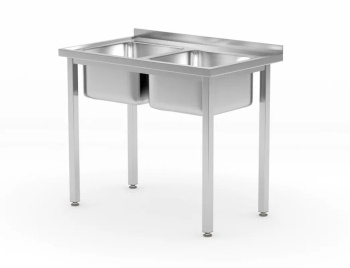Table avec évier à 2 bacs, 100x60x85 cm | HENDI 817049