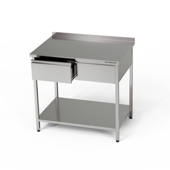 Table de travail inox avec tiroirs et étagère inférieure 90x60x85 cm | FORGAST