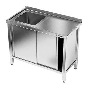 Table en acier inoxydable avec évier 1 bac et placard 160 cm | FORGAST