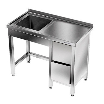 Table inox avec évier 1 bac et bloc de tiroirs 170x60x85 cm | FORGAST