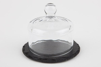 Assiette en ardoise naturelle avec couvercle en verre, MORRA, diamètre 10,5 cm | APS 984